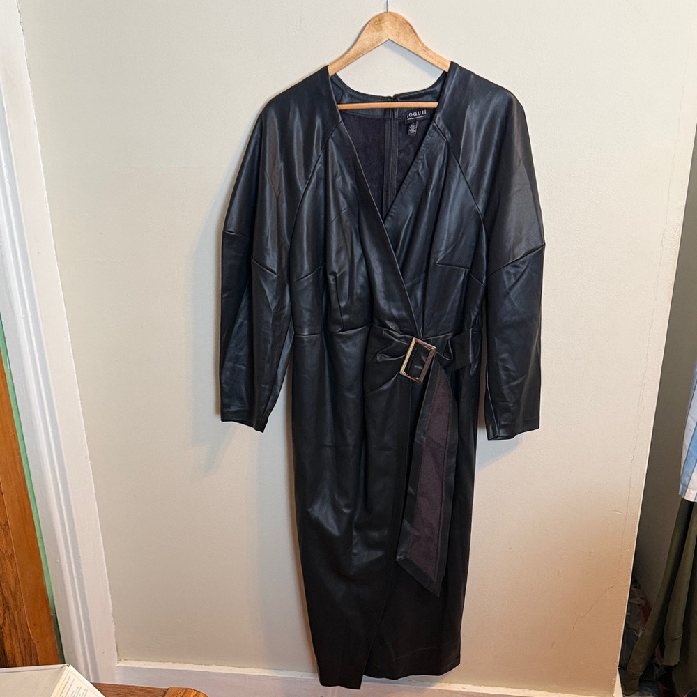 Eloquii Black Faux Leather Wrap Dress